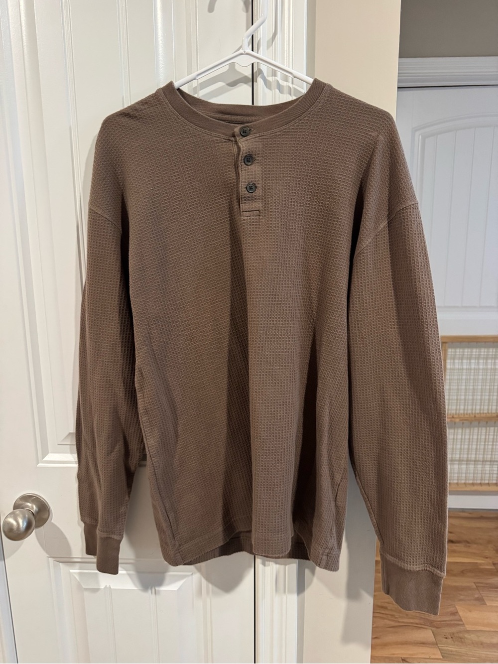 Abercrombie and Fitch Men's Brown Thermal Henley Long-Sleeve Shirt